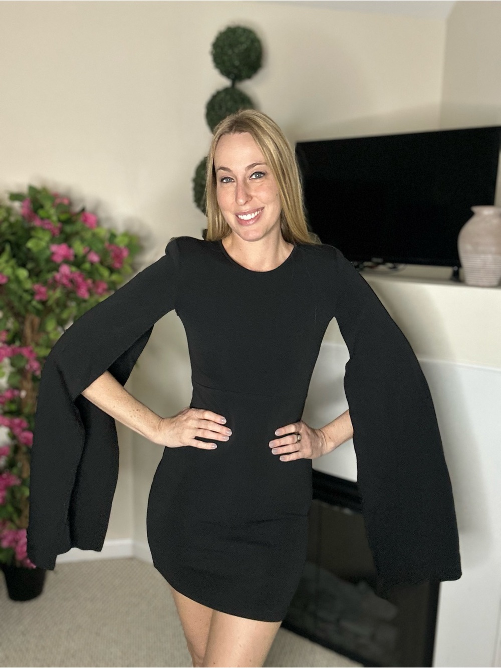 New SHEIN Black Cape-Sleeve Mini Dress